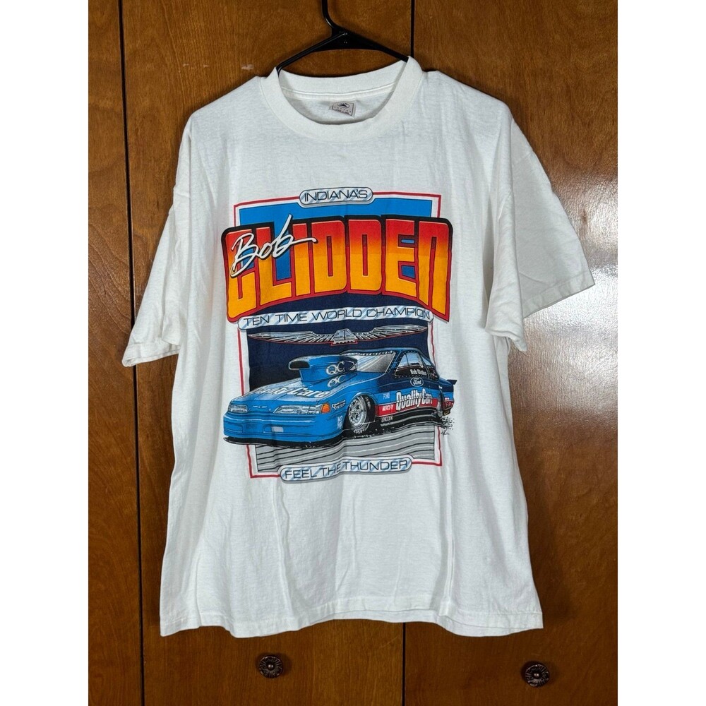 Vintage Indiana Bob‎ Glidden 10x World Champion Ford Quality Care Shirt XL USA